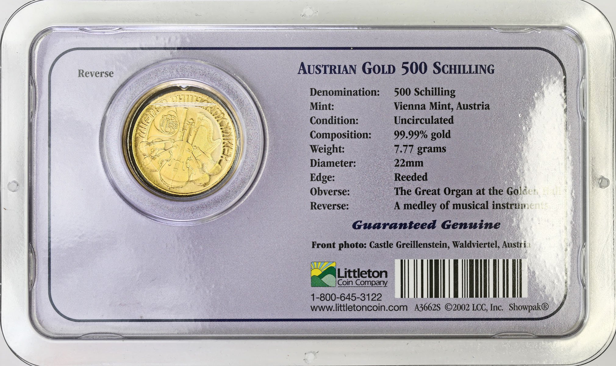 Austria 500 Szylingów 1996 (1/4 uncji złota) / oryginalny blister